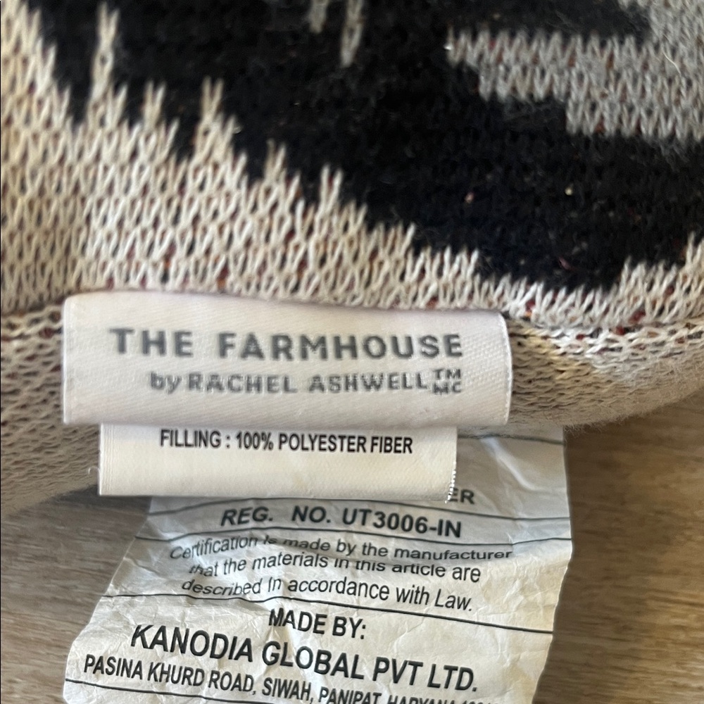The Farmhouse Cozy Black and Gray Dog Pillow with Striped Scarf. NWOT - Picture 2 of 3